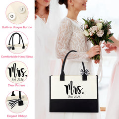 JoycuFF mrs canvas tote front view with sturdy handles for reliable carrying