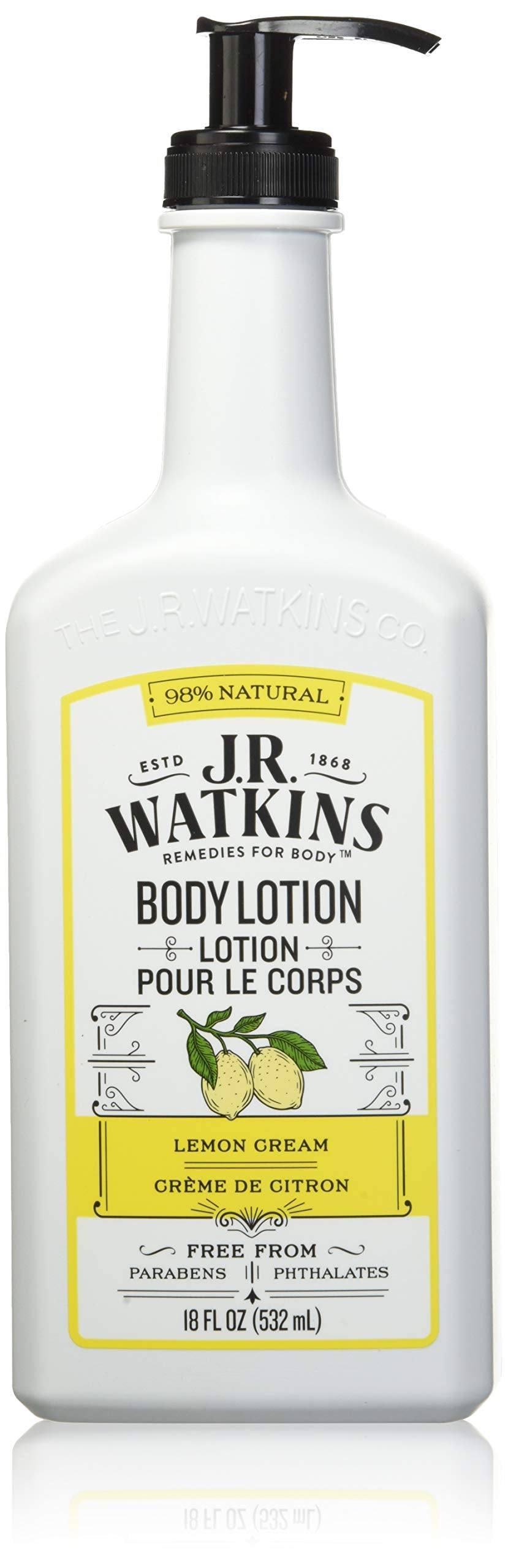J.R. Watkins front pump bottle showing label and size for easy dispensing