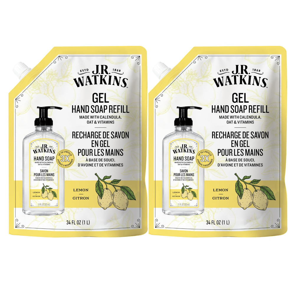 J.R. Watkins front pouch showing lemon refill and volume benefit
