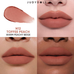 JUDYDOLL lipstick bullet angled close-up displaying creamy tip for smooth application benefit