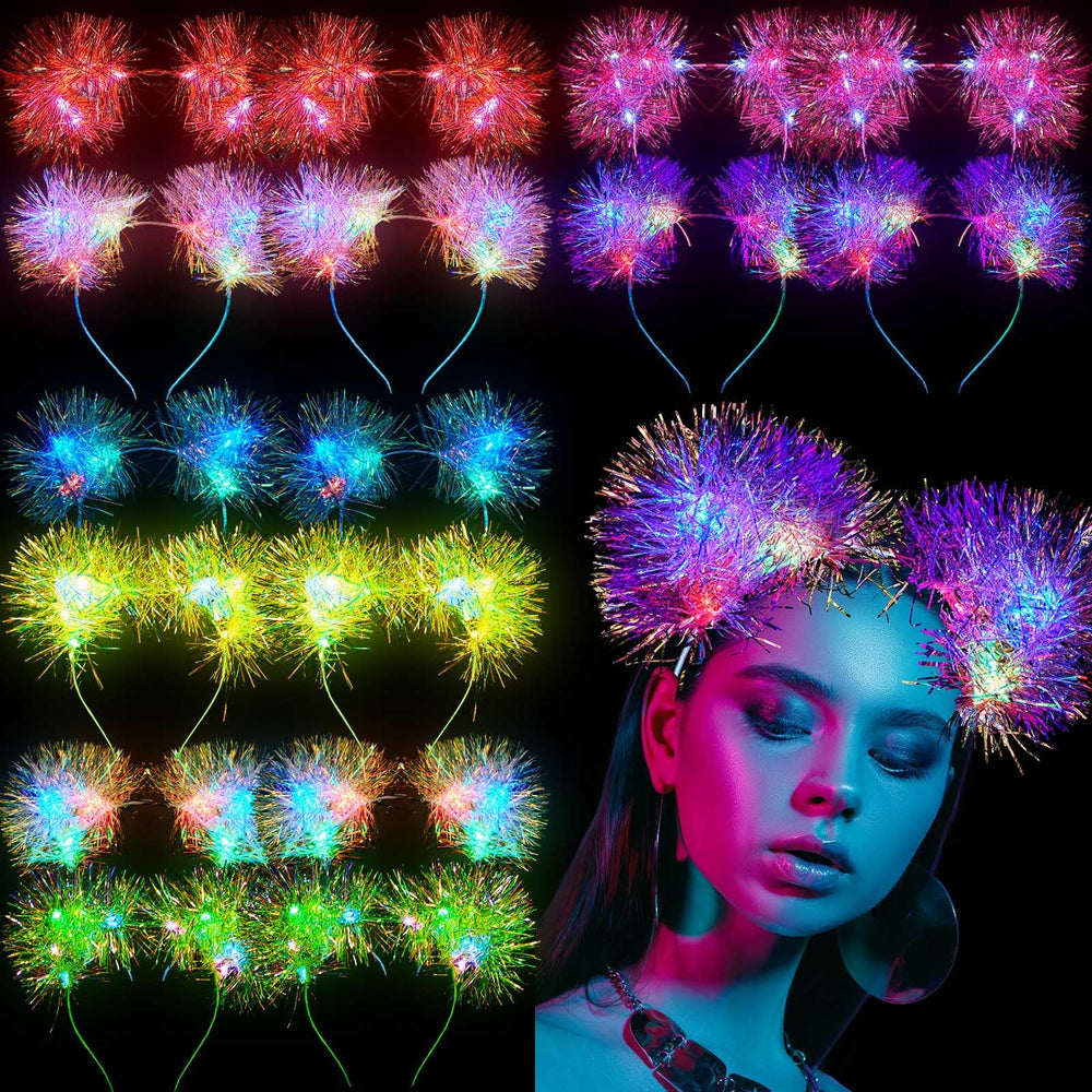 Juexica front display of 16 colorful LED cat ear headbands for eye-catching group looks