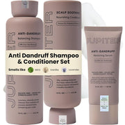 Jupiter trio front packaging showing shampoo conditioner serum benefits