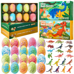 JuraFizz front packaging showing 20 dino egg bath bombs and toys