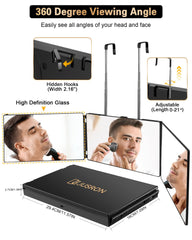 JUSRON open three-panel overhead view showing complete back-of-head visibility benefit