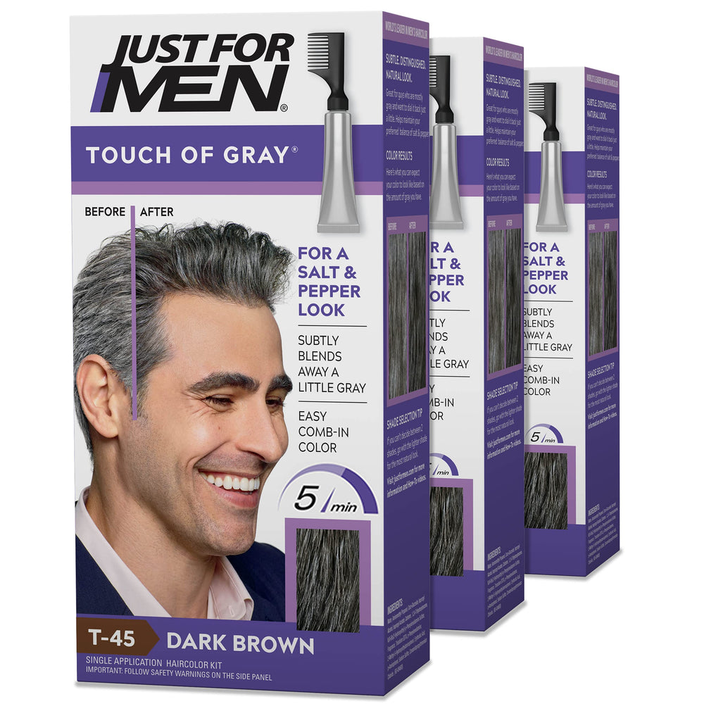 Just For Men packaging front showing shade T-45 and benefit of natural look