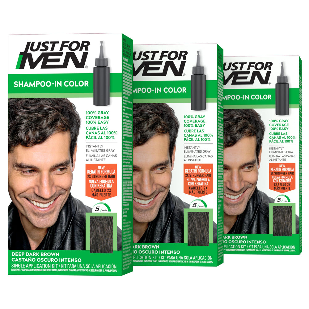 Just For Men front packaging showing Deep Dark Brown H-46 and benefits