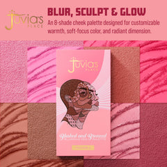 Juvia's Place open palette flatlay displaying eight shades for versatile cheek looks