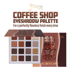 Juvia's Place open 16-pan layout displaying coordinated warm neutral shades