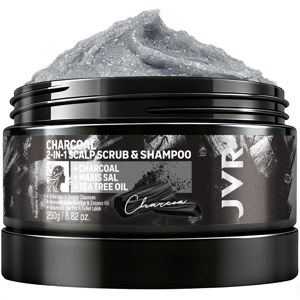 JVR scalp scrub front packaging showing product and benefits