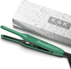 K&K mini flat iron front view showing compact shape and quick styling benefit