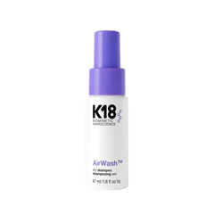 K18 AirWash front bottle view showing travel-size refresh benefit