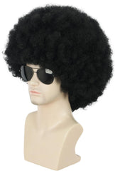 karlery wig worn by model at party showing dramatic 70s look benefit