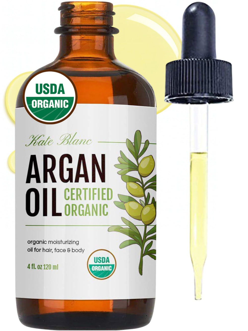 Kate Blanc Cosmetics bottle front view showing label and pure argan oil