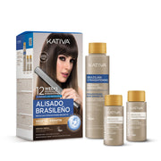 KATIVA front package showing full brunette smoothing kit and benefits