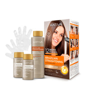 KATIVA front packaging of full straightening kit showing contents and benefit