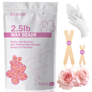 Keethem front pouch showing rose hard wax beads and branding for clear product ID and benefit