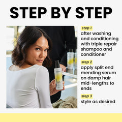 Kenra applying serum to damp hair demonstrating sealed split ends benefit
