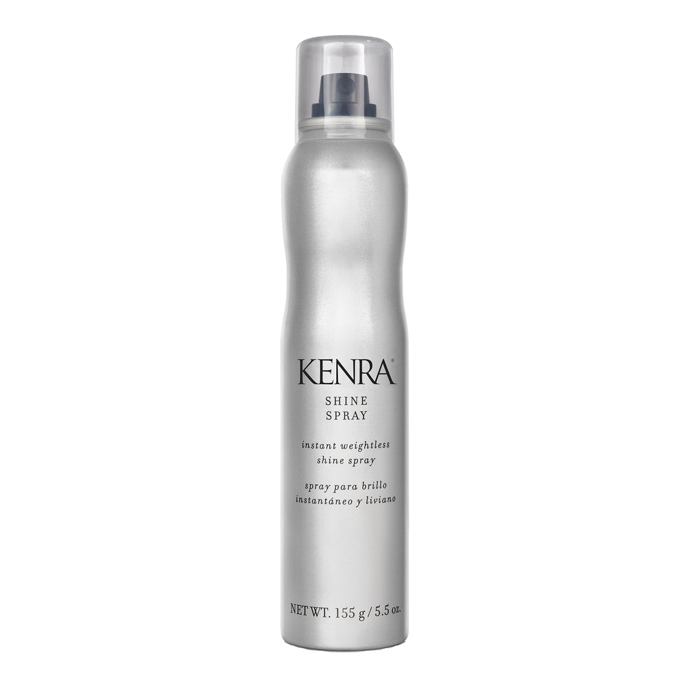 Kenra front packaging showing sleek can and glossy finish benefit