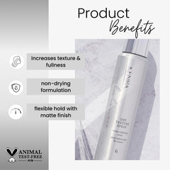 Kenra close-up nozzle releasing fine mist for even application and lightweight texture