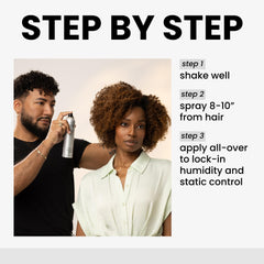 Kenra spray applied to curly hair reducing frizz and enhancing definition