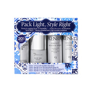 Kenra travel set front view showing four mini sprays and benefits
