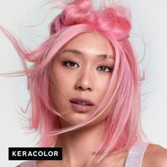 KERACOLOR before and after on strands showing subtle to vivid pink results