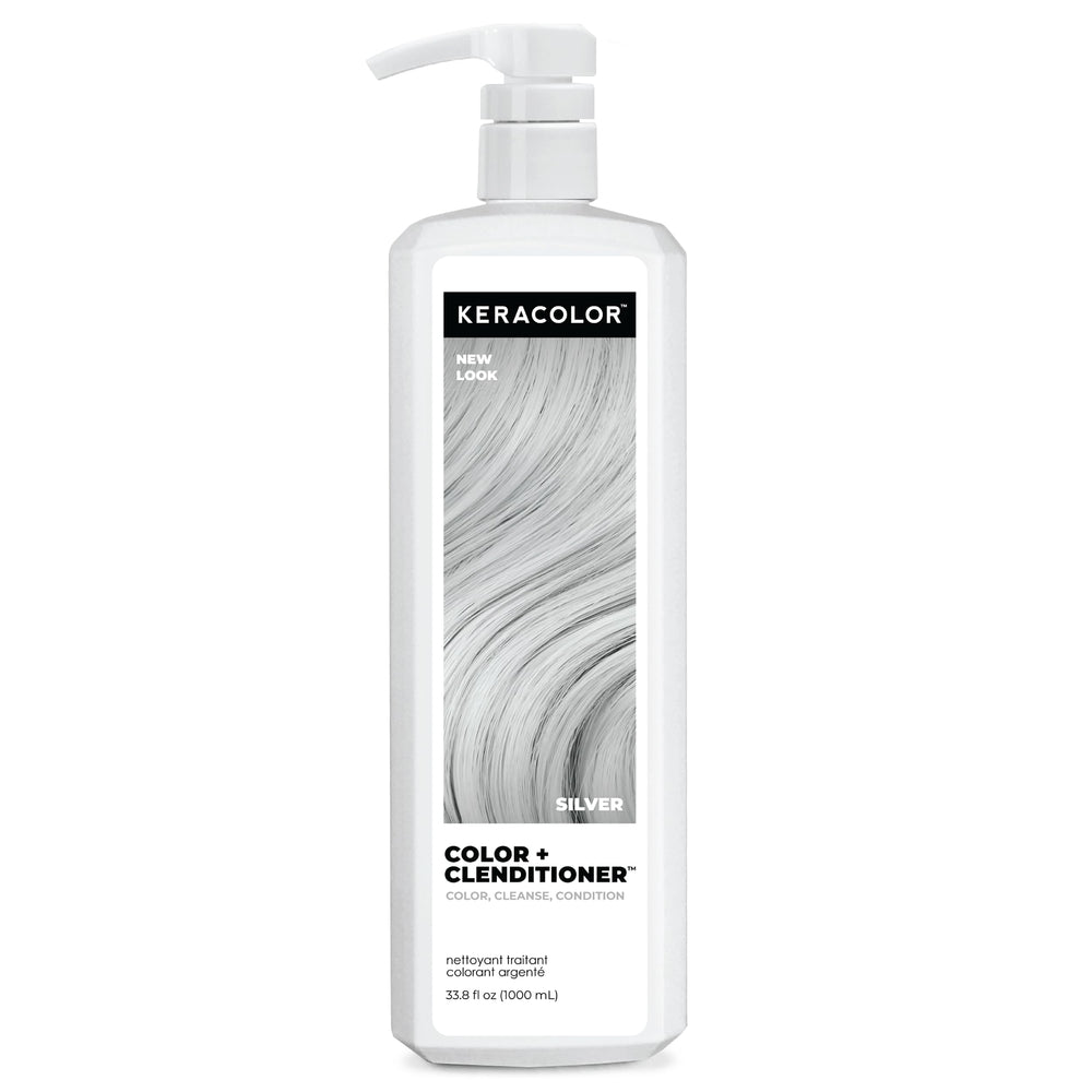 KERACOLOR front bottle of Clenditioner silver showing product benefit of one-step color and care