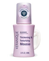 Keranique front packaging showing volumizing mousse benefits and size