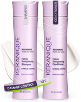 Keranique front packaging showing shampoo and conditioner for visible repair