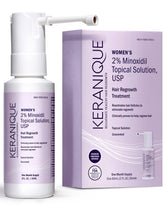 Keranique front packaging spray showing product and benefit of targeted regrowth