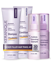 Keranique full product set front view showing complete volumizing regimen and benefits