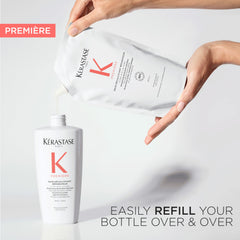 KÉRASTASE size comparison beside common objects to show the 16.9 fl oz scale