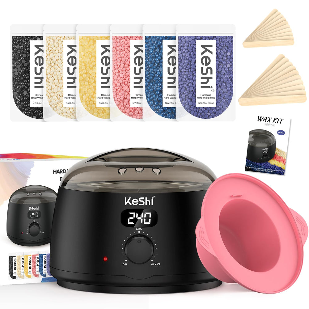 KeShi kit front packaging showing complete at-home waxing set and benefits