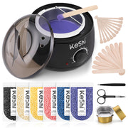 KeShi kit front packaging showing included wax warmer and tools for easy setup