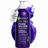 KESMEDIK front bottle shot showing tea tree purple shampoo benefits