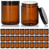 KEYWING front view of 8oz amber glass jars showing uniform set and elegance