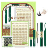 KEYYOU front packaging showing brown lash clusters and tools, clear kit benefits