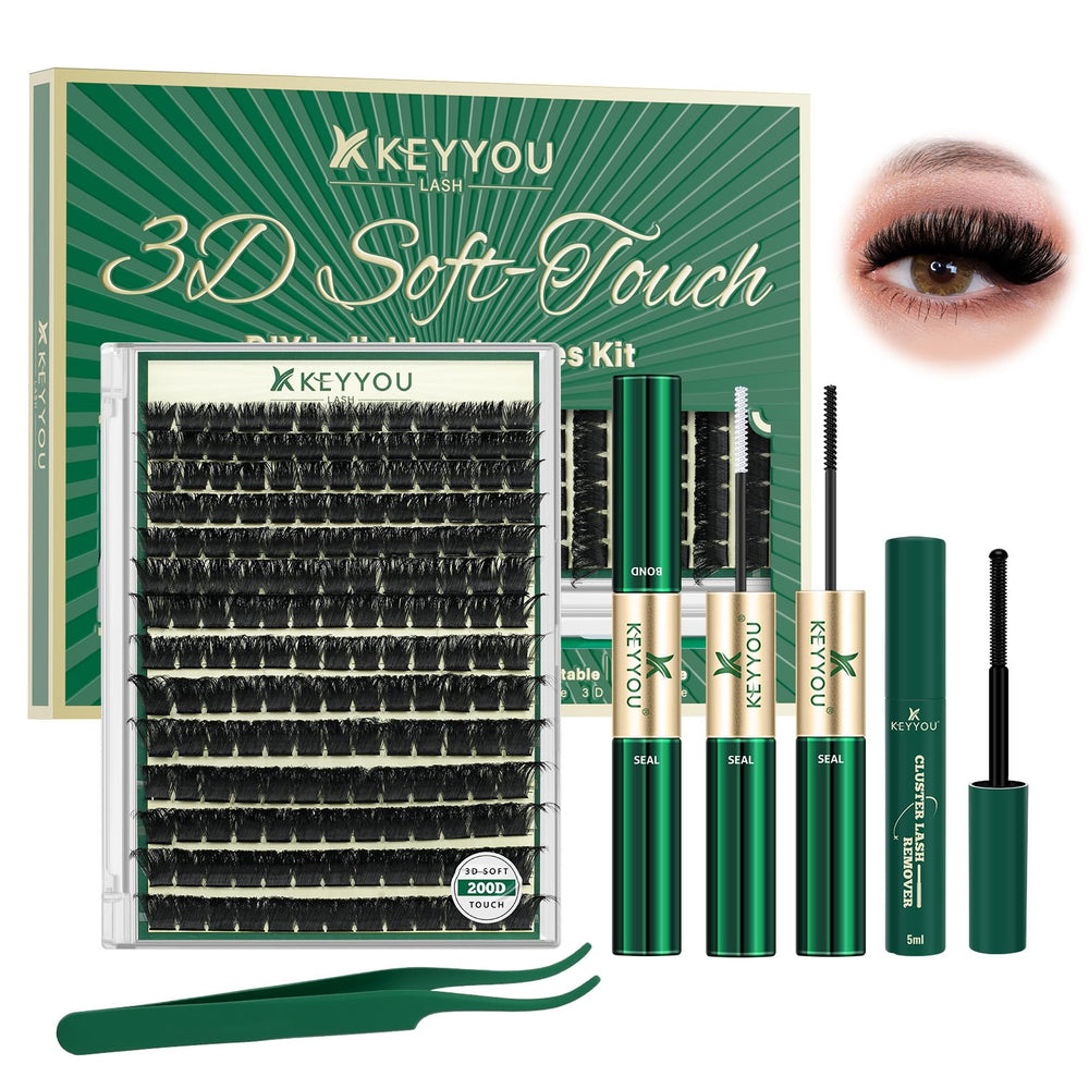 KEYYOU front packaging showing lash clusters kit and contents for flexible looks