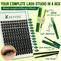 KEYYOU layout of tweezers applicators and brush for precise application