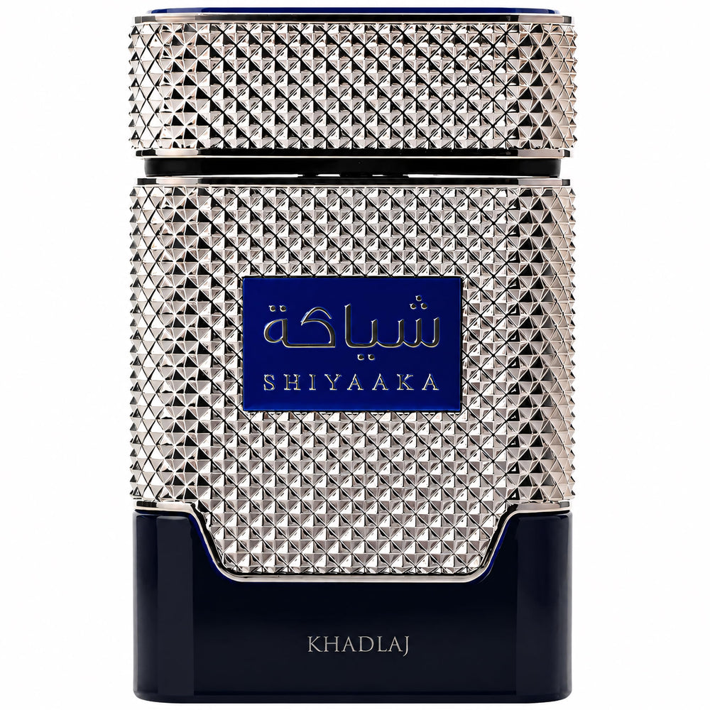 KHADLAJ PERFUMES front flacon showing elegant blue bottle and refined presentation