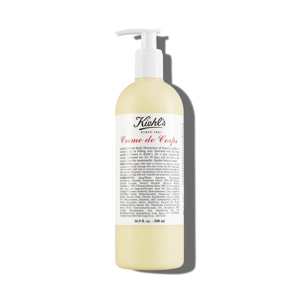 Kiehl's front packaging of Creme de Corps showing bottle and label for easy identification