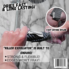 Killer Exfoliator in-shower use demonstrating strong lathering