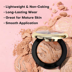 KIMUSE baked powder texture close-up demonstrating smooth blendability benefit
