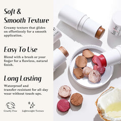 KIMUSE blush stick applied on cheek for instant healthy color