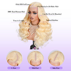 KingSup close-up of HD 13x6 lace and pre-plucked baby hairs for realism