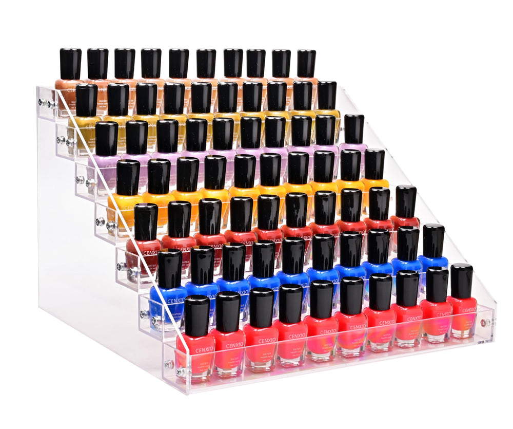 Kingtaily front view showing clear acrylic rack and tidy bottle display benefit