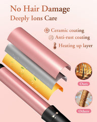 Kinked tapered wand tip highlighting ceramic surface for defined, variable‑sized curls
