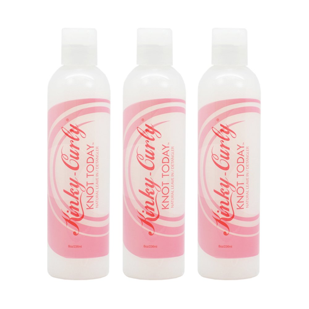 Kinky Curly front packaging showing three 8 oz bottles and clear product benefit
