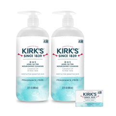 Kirk's front pump bottle showing label and easy dispensing benefit