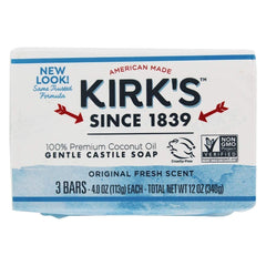 Kirk's original coco castile soap front view shows fresh scent and gentle moisturizing benefit